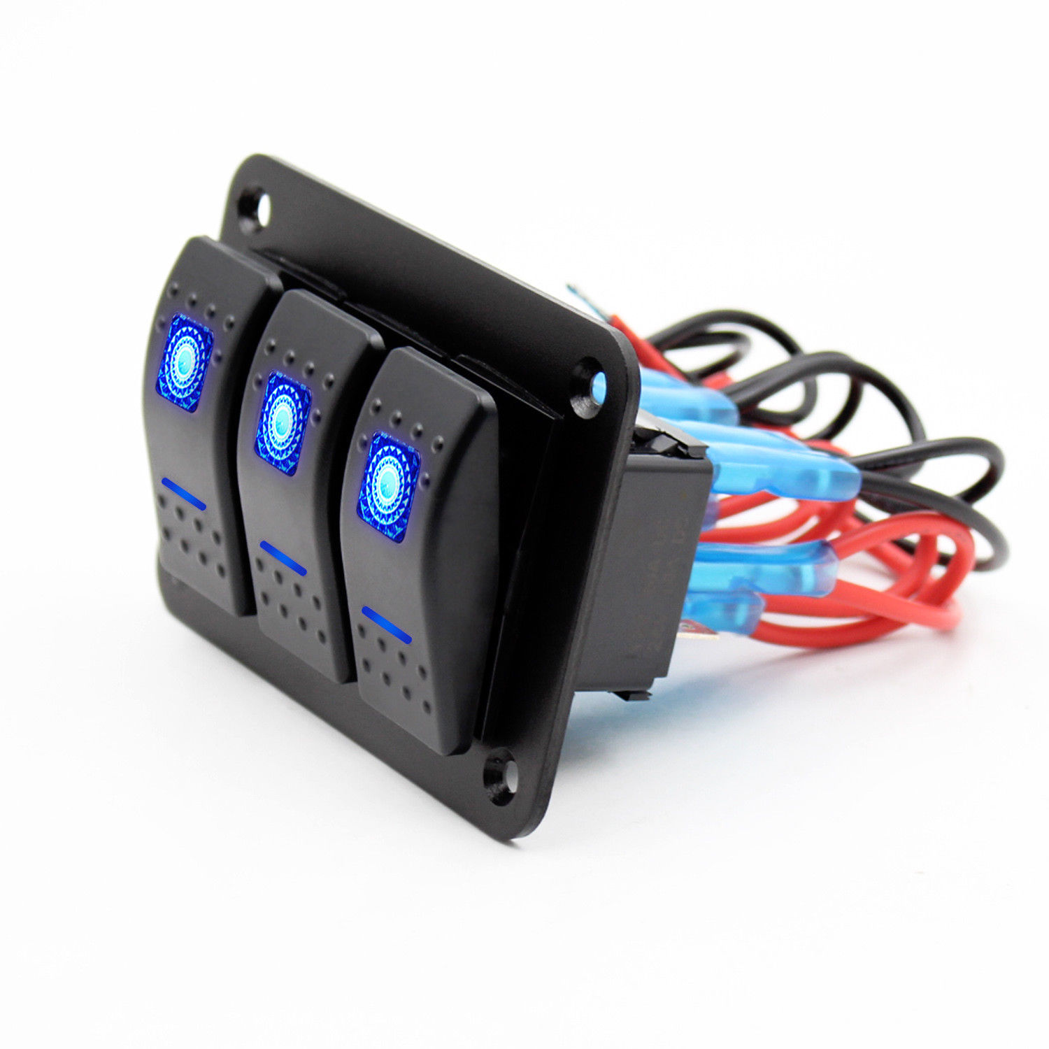 3 Gang SPST 20A 5Pin ON Off 4 Rocker Pre-Wired Automotive Waterproof Aluminum RedGreenBlue LED Car Switch Control Panel 12V (2)