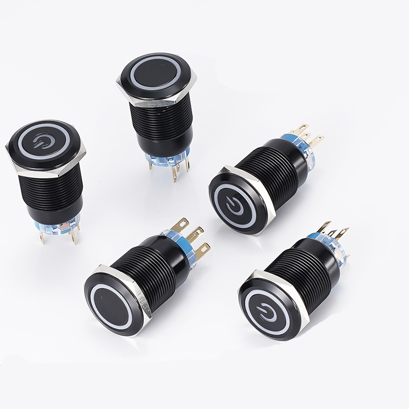 Aluminum alloy oxidation black color push button switch with led