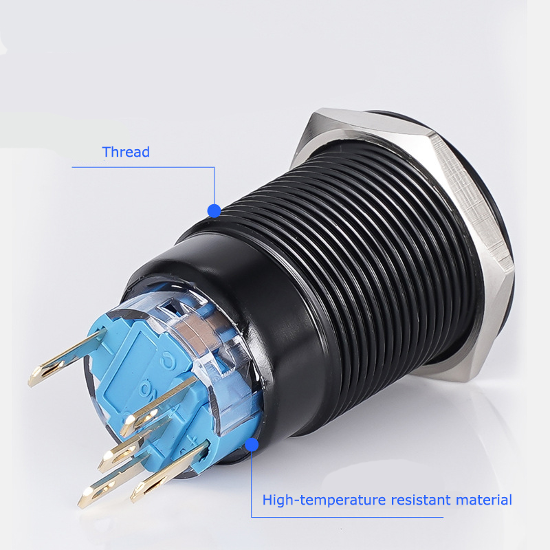 Aluminum alloy oxidation black color push button switch with led