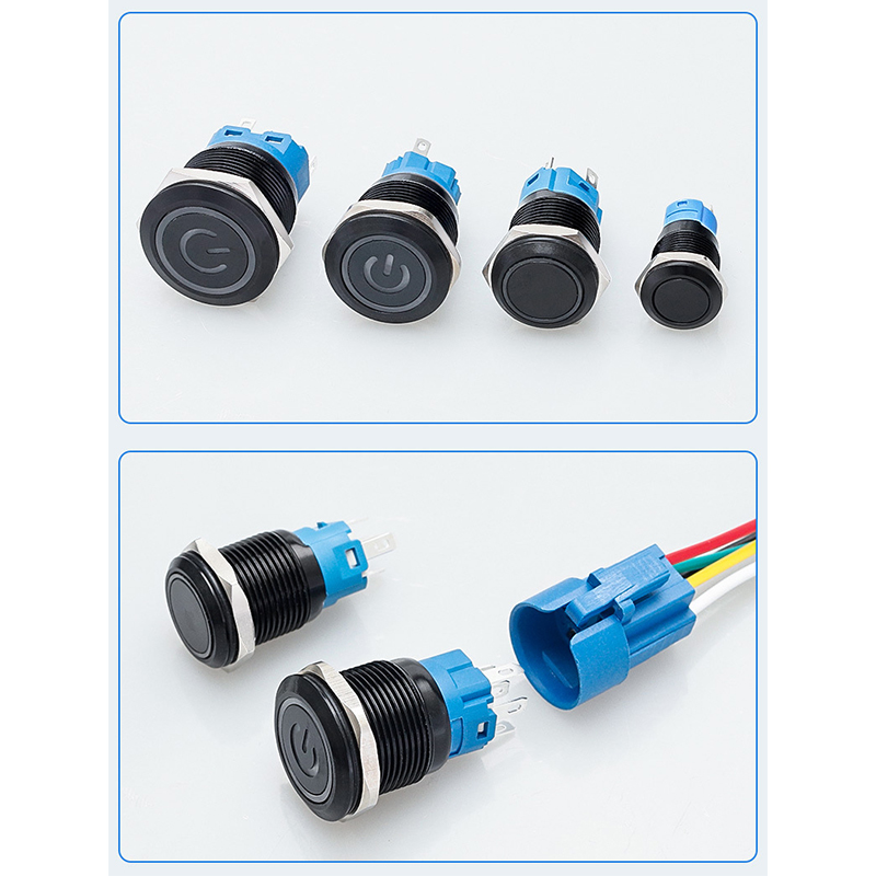 Aluminum alloy oxidation black color illuminated push button switch