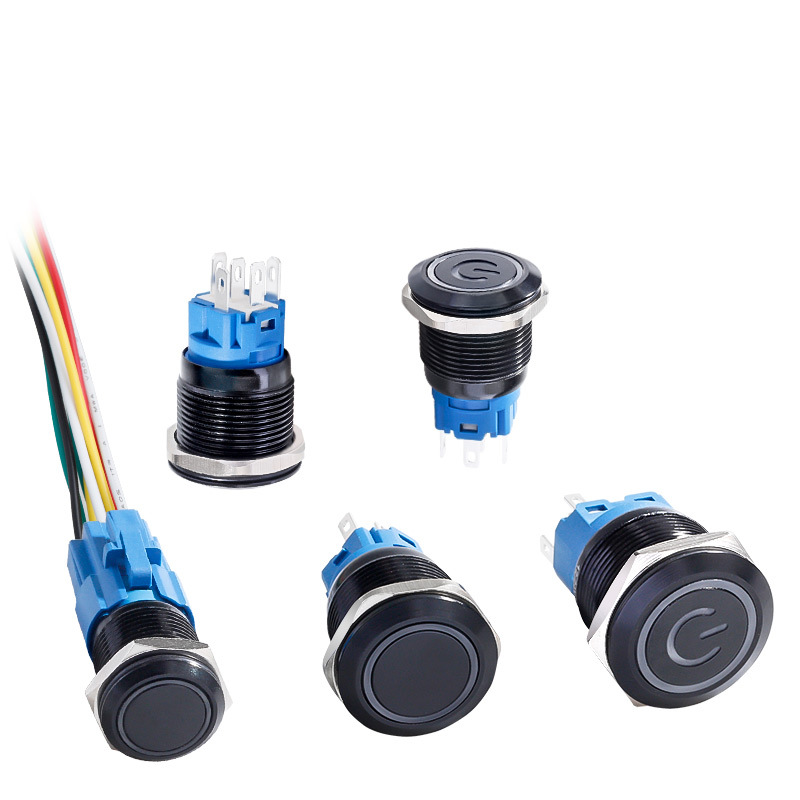 Aluminum alloy oxidation black color illuminated push button switch