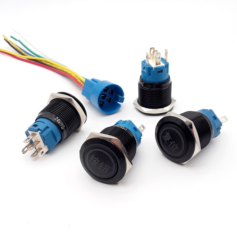 Aluminum alloy oxidation black color illuminated push button switch