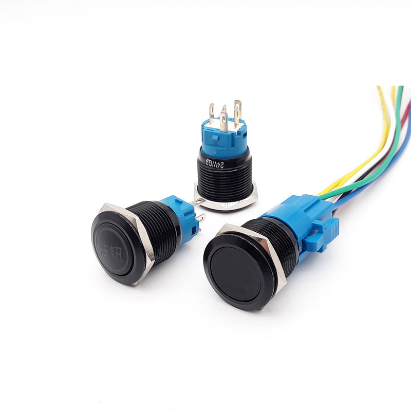 Aluminum alloy oxidation black color illuminated push button switch