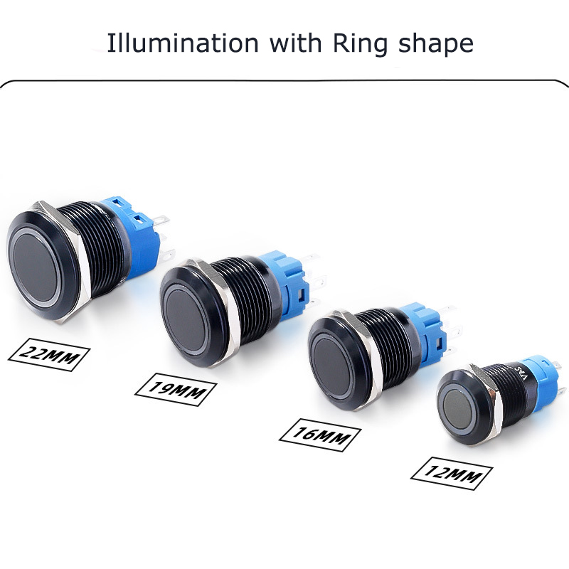 Aluminum alloy oxidation black color illuminated push button switch