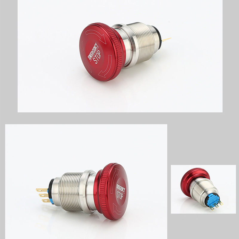 Waterproof stainless steel metal 22mm emergency stop mushroom head button switch anti-accidental power supply round start button switch